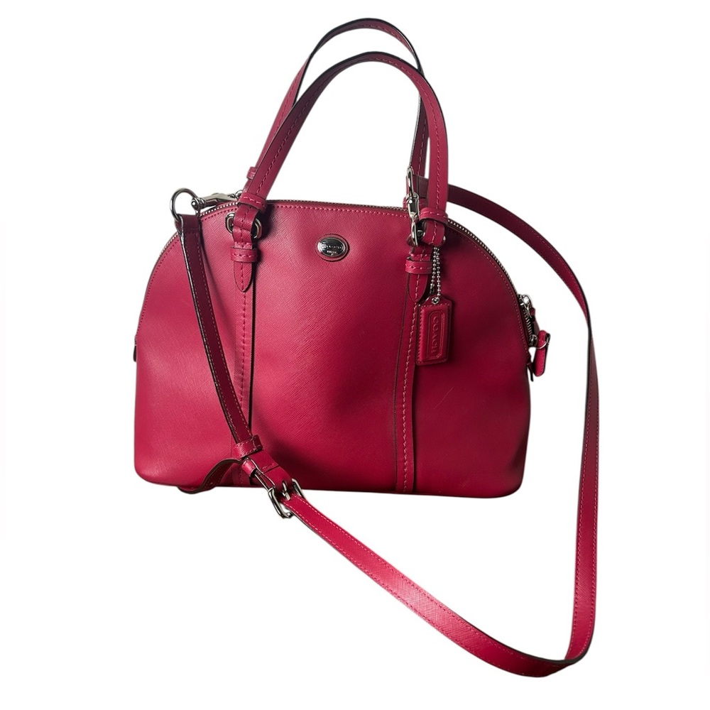 Coach Peyton Cora Domed Satchel Fuchsia Leather Crossbody Bag